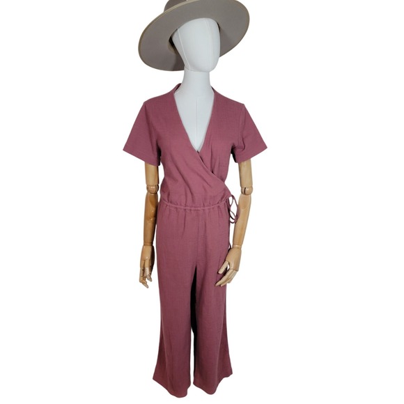 Madewell Texture & Thread Mauve Wrap Jumpsuit Wide Leg Cropped Minimalist Size M - Picture 2 of 8